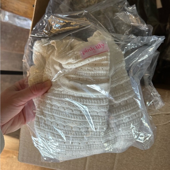 Pink Lily Cream Knit Sweater with Ruffle Hem - Picture 5 of 5